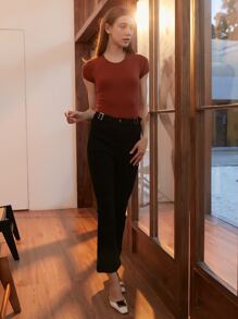 MOTF PREMIUM WOOL MIX SLIM RIBBED KNIT TOP - Rust Brown - View 11