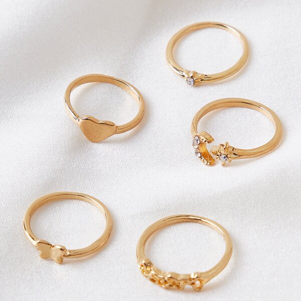 

5pcs Moon & Star Decor Ring, Gold