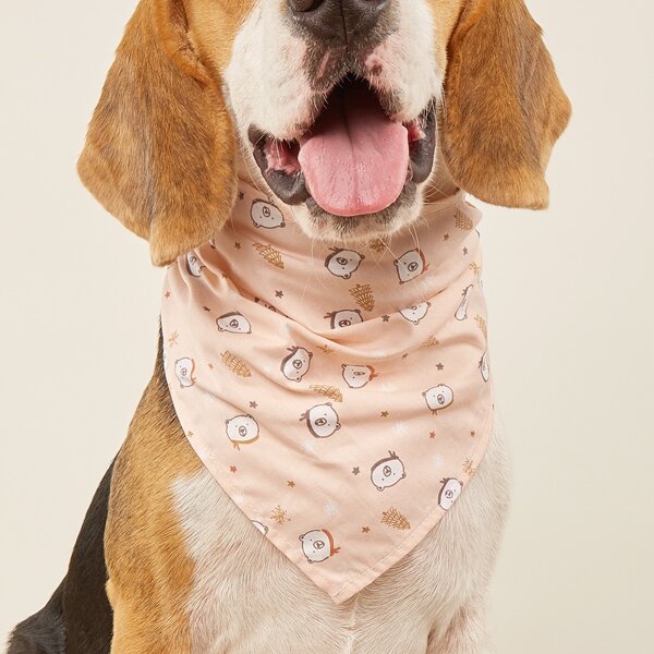 

Cartoon Bear Print Pet Bandana, Khaki