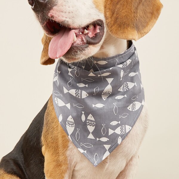 

Fish Print Pet Bandana, Light grey