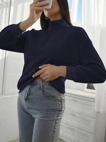 INAWLY Half Zipper Placket Drop Shoulder Sweatshirt,Long Sleeve Tops Graduation,Back To School Outfits,Graduation,Teacher Outfits For Women,Back To School Pullover Fall Outfit - Navy Blue - View 5