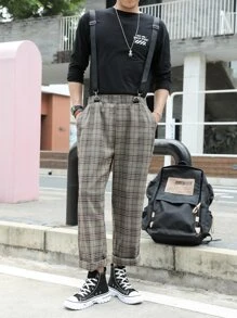 Manfinity Hypemode Men Plaid Slant Pockets Overall Trousers - Multicolor - View 8