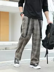 Manfinity Hypemode Men Plaid Slant Pockets Overall Trousers - Multicolor - View 4