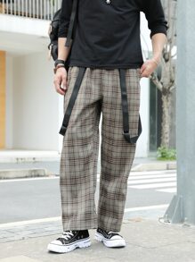 Manfinity Hypemode Men Plaid Slant Pockets Overall Trousers - Multicolor - View 7