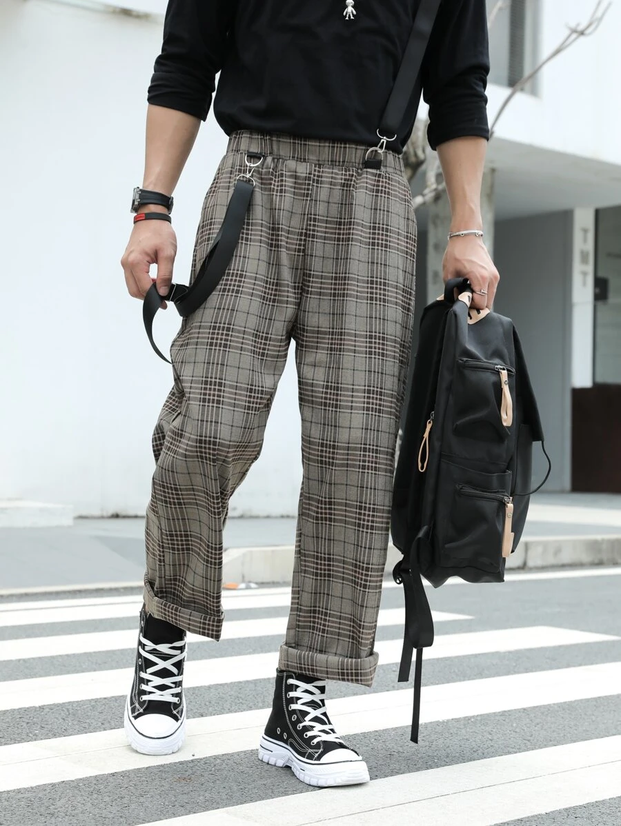 Manfinity Hypemode Men Plaid Slant Pockets Overall Trousers - Multicolor - View 1