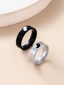 2 piezas Anillo con patrón de Yin y Yang - Multicolor - Ver 1