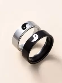 2 piezas Anillo con patrón de Yin y Yang - Multicolor - Ver 2