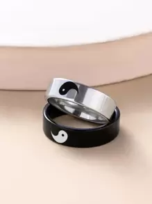 2 piezas Anillo con patrón de Yin y Yang - Multicolor - Ver 3