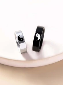 2 piezas Anillo con patrón de Yin y Yang - Multicolor - Ver 4