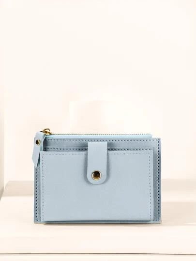 1 pieza Cartera corta de diseño simple con compartimentos para monedas, billetes y tarjetas, de doble capa con cierre de hebilla y cremallera, de material de PU, adecuada tanto para hombres como para mujeres, un gran regalo para amigos, compañeros de trabajo, maestros, etc.