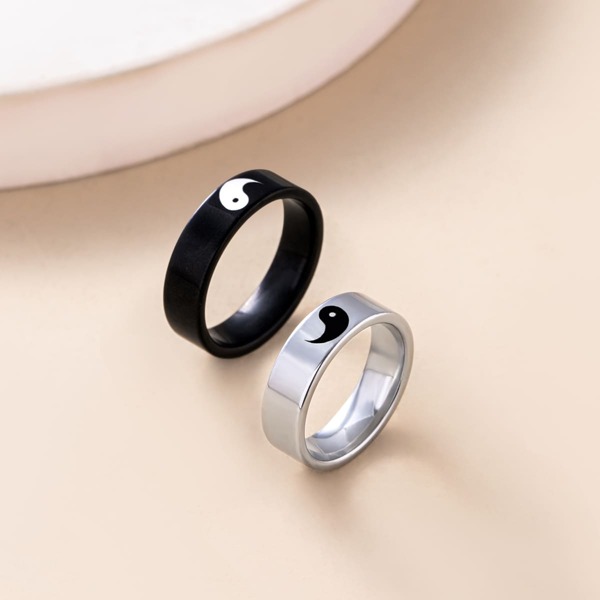 

2pcs Yin & Yang Pattern Ring, Multicolor
