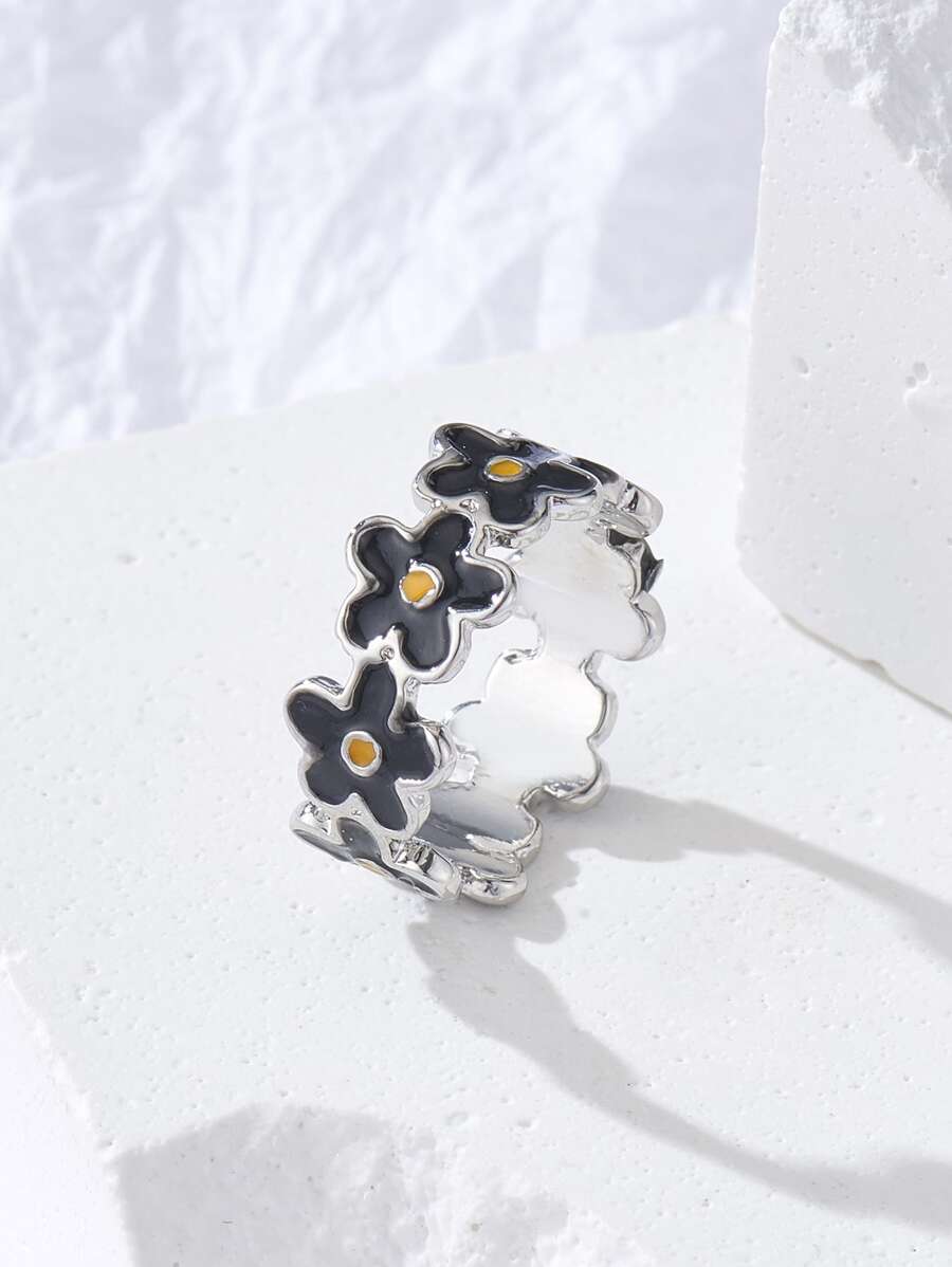 Nhẫn trang trí hoa - màu đen - Xem 1