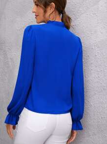 SHEIN Clasi 素色前繫帶襯衫 - 寶藍色 - 查看 2