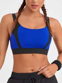 Breathable Medium Support  Cut Out Back Sports Bra - Blue - View 2