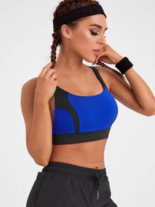 Breathable Medium Support  Cut Out Back Sports Bra - Blue - View 3