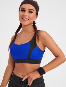 Breathable Medium Support  Cut Out Back Sports Bra - Blue - View 4