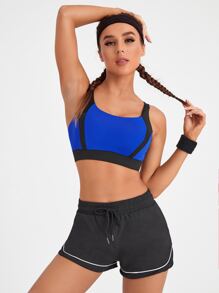 Breathable Medium Support  Cut Out Back Sports Bra - Blue - View 5