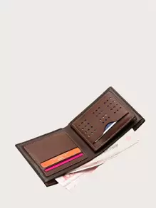 Baellerry Cartera plegable con gráfico de letras para hombre, billetera pequeña con cremallera, billetera minimalista delgada para hombres, regalo para el Día de San Valentín, regalo de cumpleaños, regalo para pareja, hombre, novio, esposo, tío, hermanos, maestro, ideas de regalo - Marrón - Ver 4