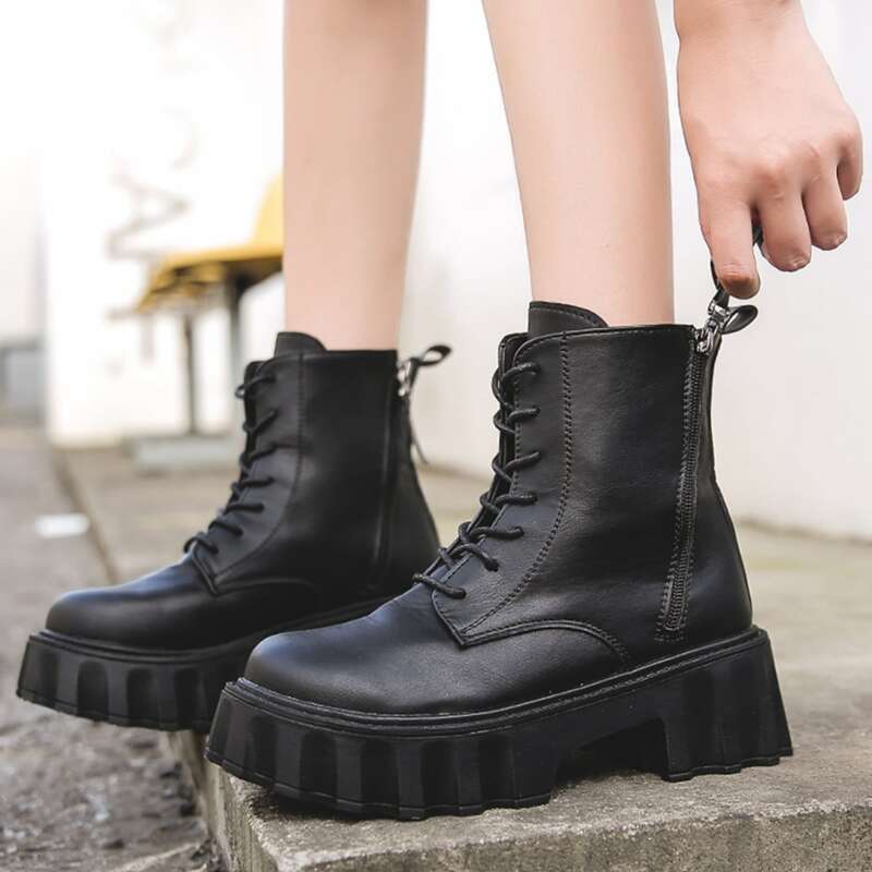 

Side Zipper Combat Boots, Black