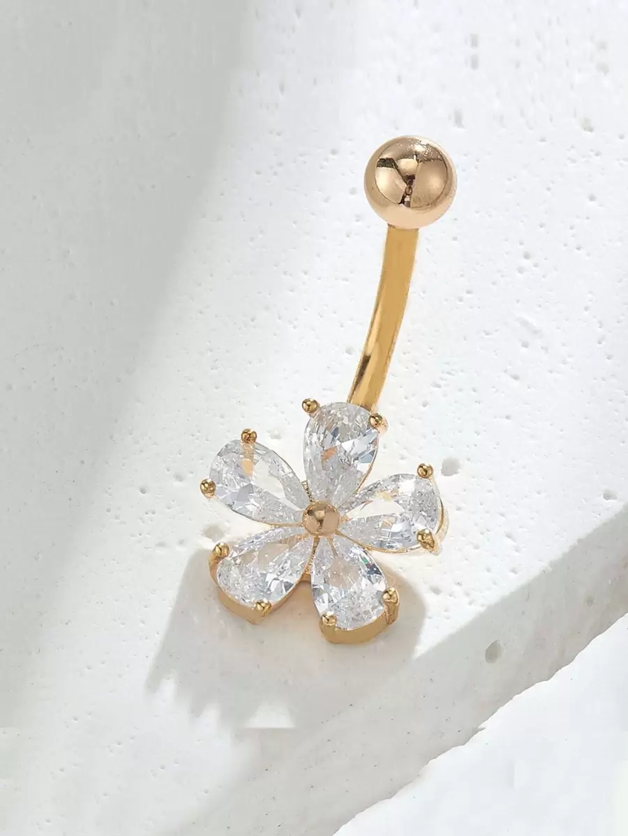 方晶锆石花朵装饰肚脐环男女通用时尚朋克身体穿孔首饰情人节、妈妈、母亲、母亲节、礼物 - 金黃色 - 查看 1