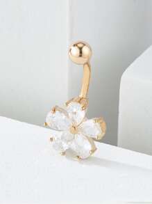 方晶锆石花朵装饰肚脐环男女通用时尚朋克身体穿孔首饰情人节、妈妈、母亲、母亲节、礼物 - 金黃色 - 查看 2