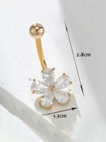 方晶锆石花朵装饰肚脐环男女通用时尚朋克身体穿孔首饰情人节、妈妈、母亲、母亲节、礼物 - 金黃色 - 查看 3