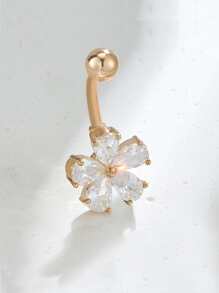 方晶锆石花朵装饰肚脐环男女通用时尚朋克身体穿孔首饰情人节、妈妈、母亲、母亲节、礼物 - 金黃色 - 查看 4