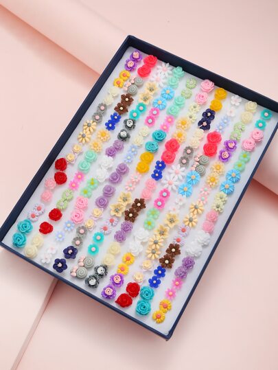 100 件/套随机款式可爱甜美糖果色塑料花耳环，适合日常佩戴、母女搭配、节日礼物