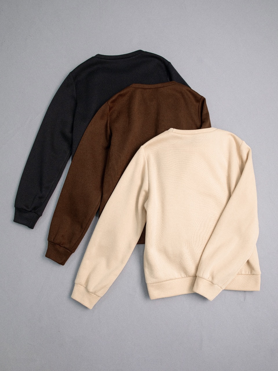 3pcs Solid Crew Neck Thermal Sweatshirt