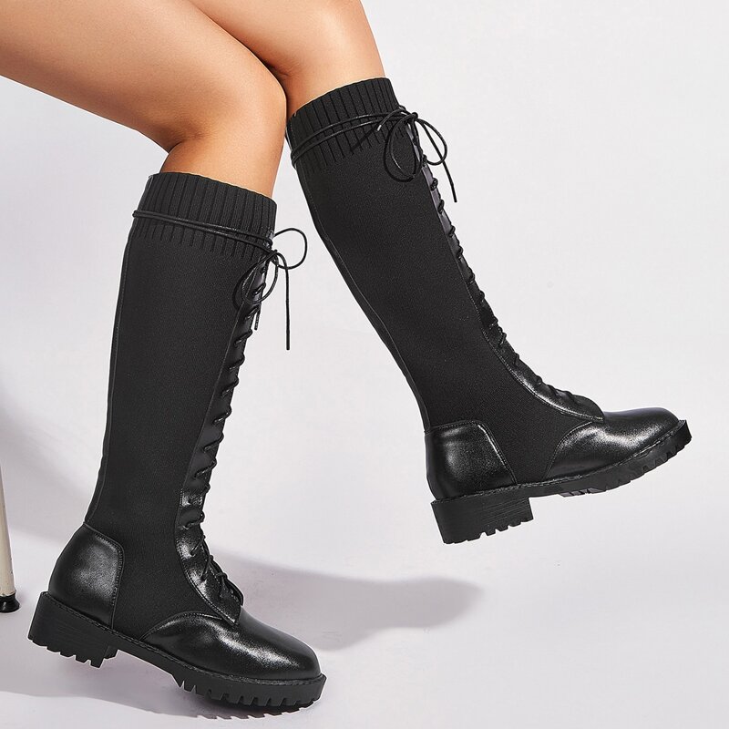 

Minimalist Lace Up Front Fashion Boots, Black