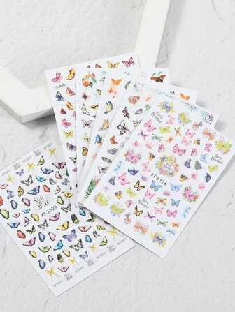6 hojas Pegatina de arte de uña con mariposa & con patrón floral