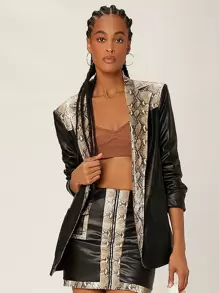 SHEINNeu Snakeskin Print PU Leather Blazer