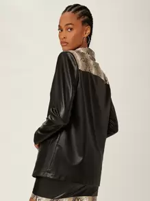 SHEINNeu Snakeskin Print PU Leather Blazer