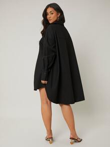 SHEIN LUNE Đầm Plus Size Túi Nút phía trước màu trơn Giải trí - màu đen - Xem 2