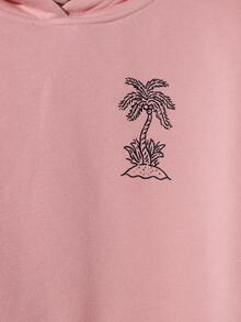 tacikworks Capucha de hombros caídos con diseño con cordón con estampado de árbol - Rosa Pálido - Ver 3