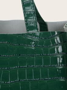 Dập nổi cá sấu Túi tote - màu xanh lá - Xem 5