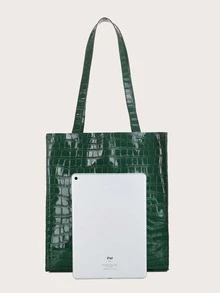 Dập nổi cá sấu Túi tote - màu xanh lá - Xem 6
