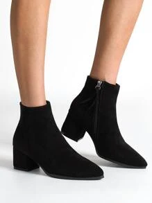 Minimalist Suedette Side Zip Classic Boots - Black - View 1