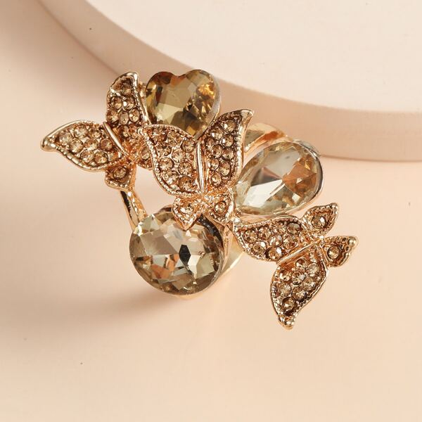 

Rhinestone Butterfly Decor Ring, Gold