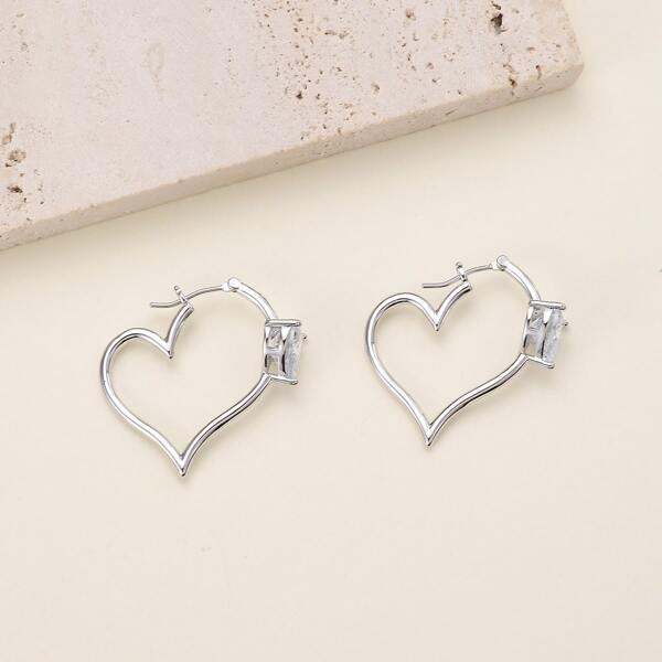

Platinum Plated Heart Hoop Design Earrings, Silver