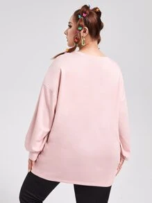 SHEIN Pullover verde neón con estampado - Rosa Pálido - Ver 2