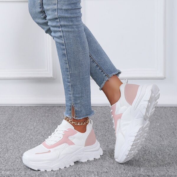 

Mesh Panel Lace-up Front Chunky Sneakers, Multicolor
