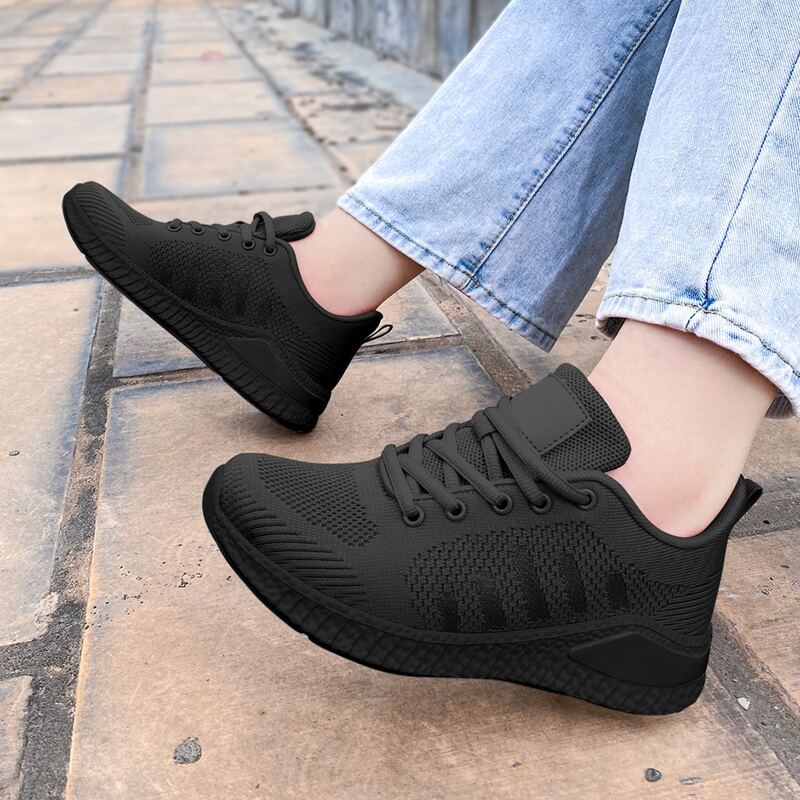 

Minimalist Lace-up Front Knit Sneakers, Black