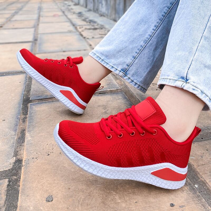 

Minimalist Lace-up Front Knit Sneakers, Red