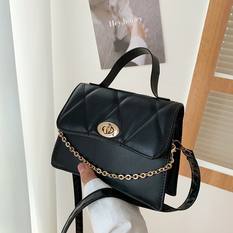 

Turn Lock Flap Satchel Bag, Black