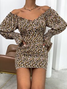 Ditsy Floral Frill Trim Flounce Sleeve Dress - Multicolor - View 1