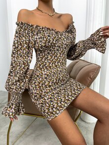 Ditsy Floral Frill Trim Flounce Sleeve Dress - Multicolor - View 3