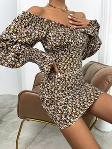 Ditsy Floral Frill Trim Flounce Sleeve Dress - Multicolor - View 6