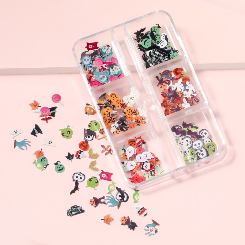 

1box Halloween Pumpkin & Ghost Pattern Nail Art Decoration, Multicolor