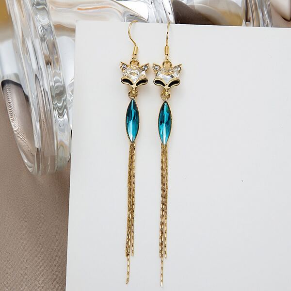 

Rhinestone Fox Drop Earrings, Gold